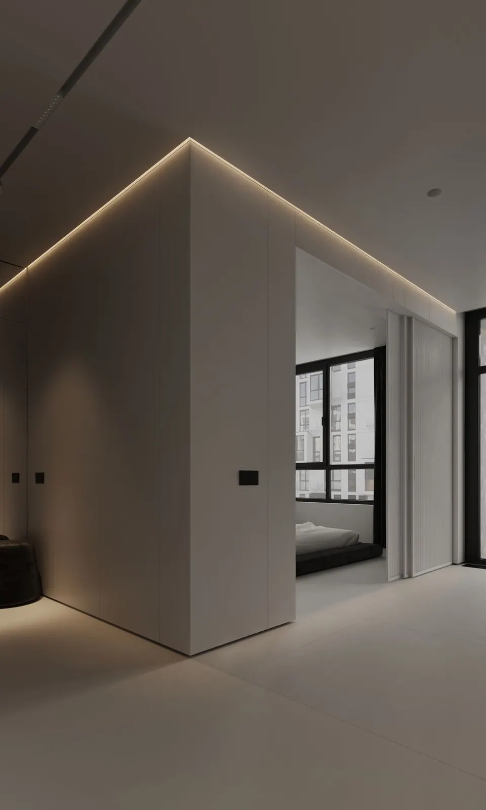 Floating ceiling with an aluminum shadow gap reveal