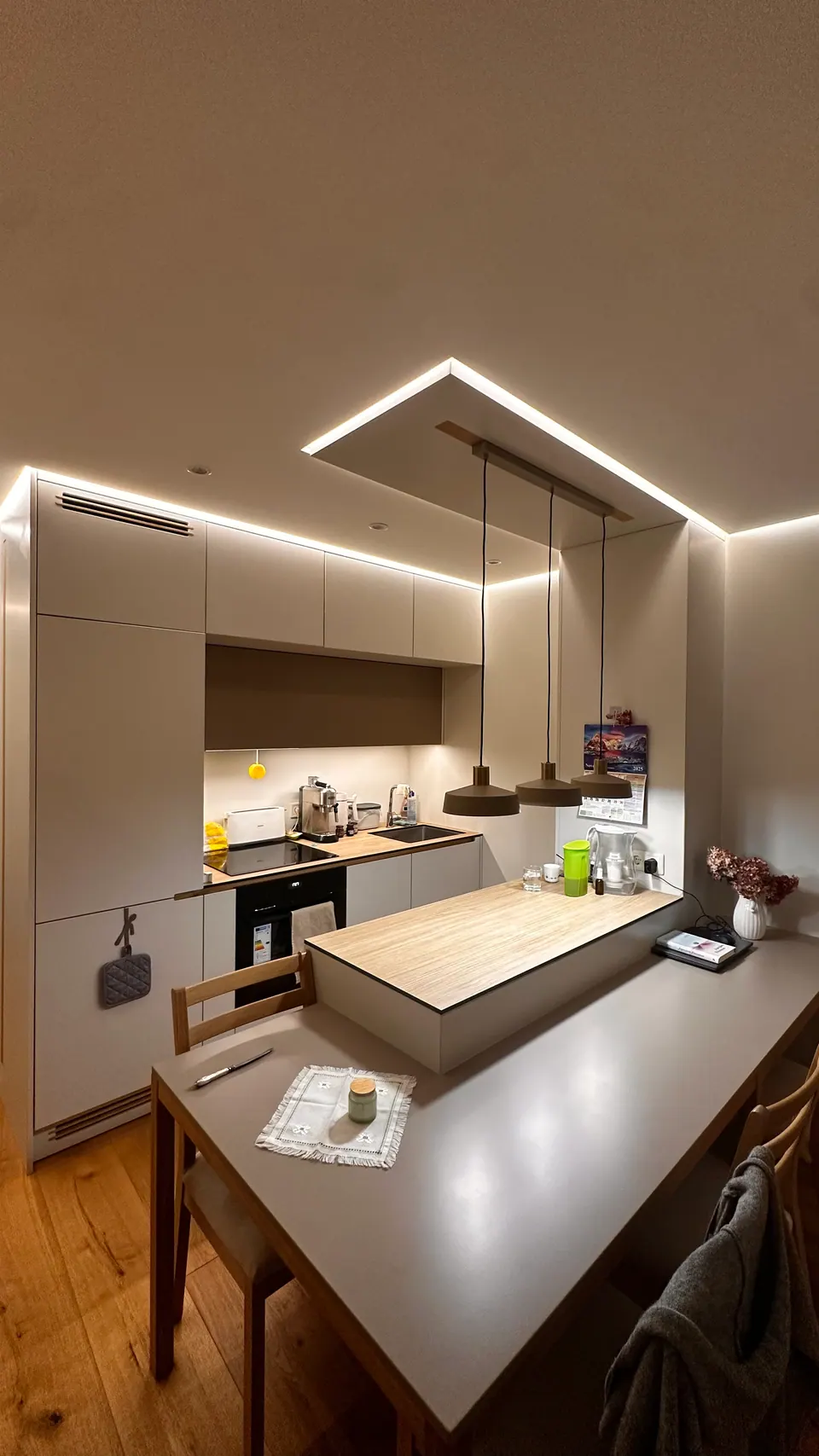 Kitchen — floating plasterboard ceiling