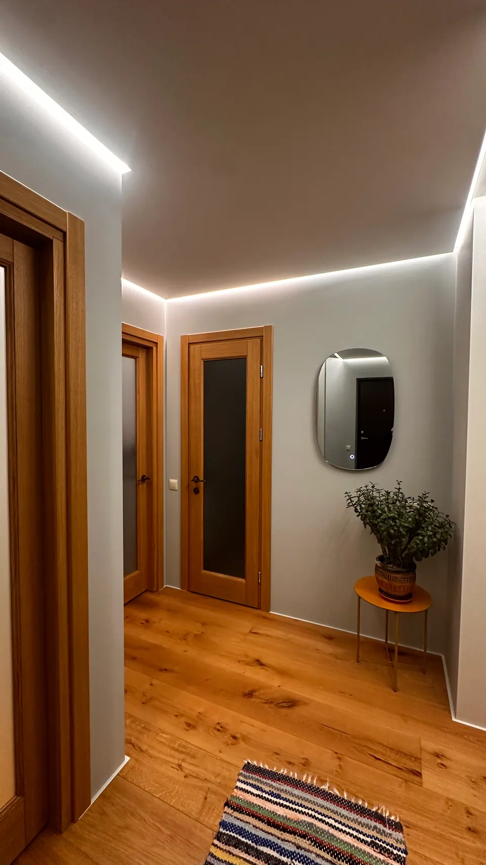 Corridor — flush door frames in plasterboard