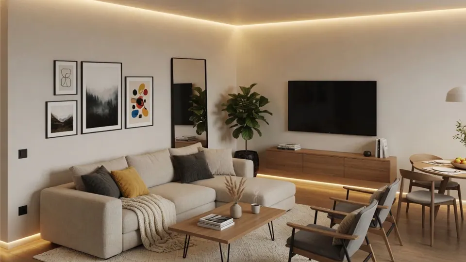 Living room with shadow gap ceiling